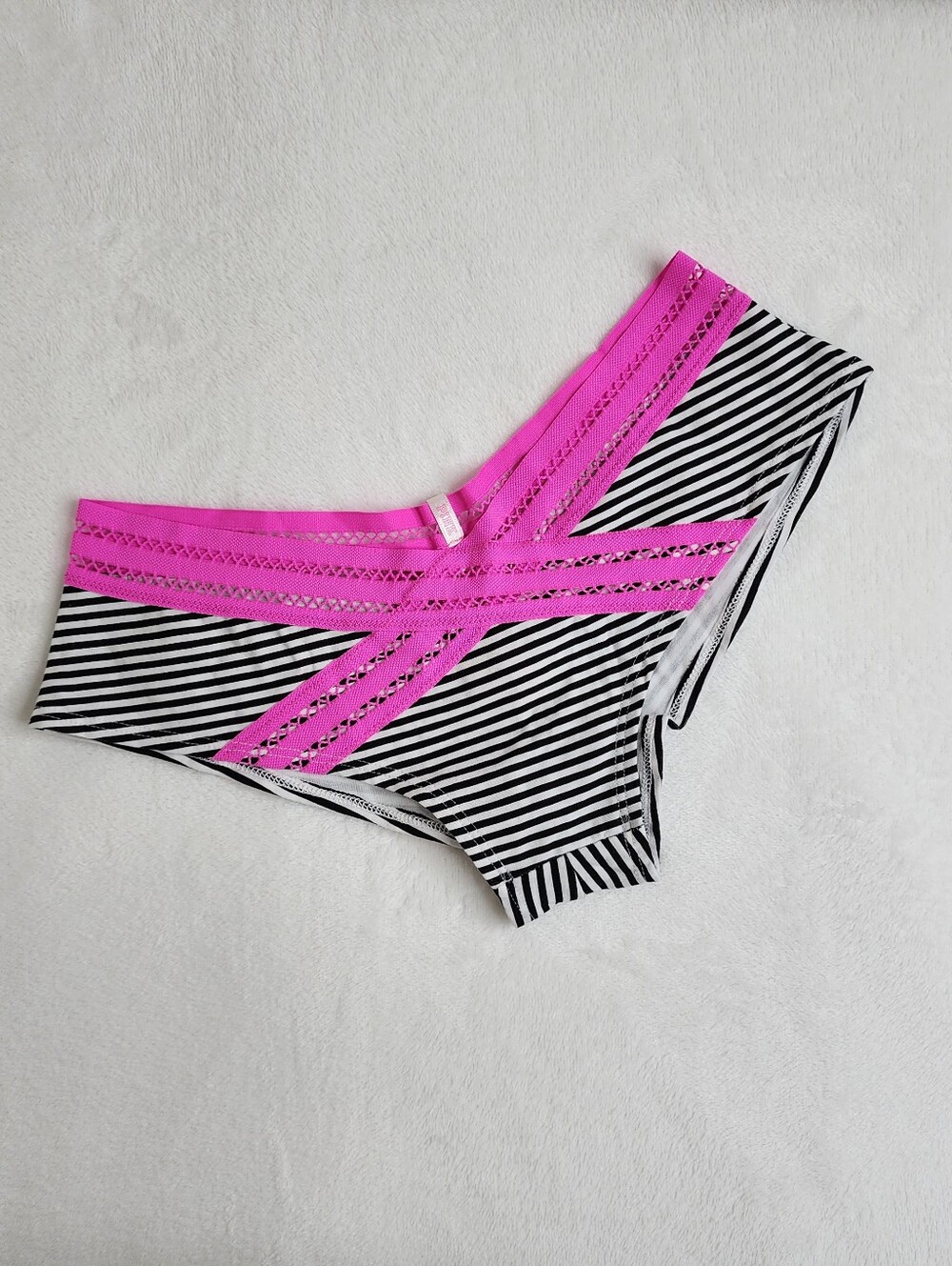 Victoria's Secret PINK Black & White Striped Pink Extra Low Rise Cheekster Med